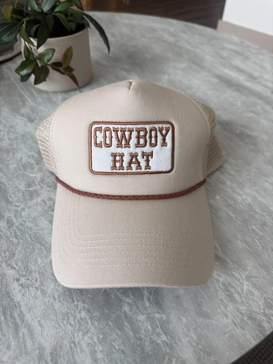 Anthropologie Beige 'Cowboy Hat' Trucker Cap with Brown Trim - Picture 1 of 7